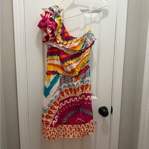 Postella Women Dress Small 100% Silk Off the Shoulder Ruffle Party Cocktail